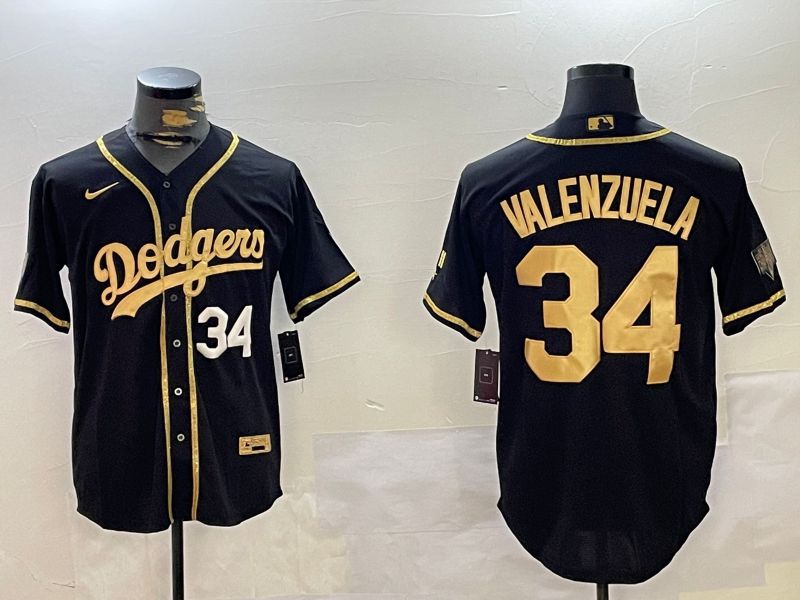 Men Los Angeles Dodgers 34 Valenzuela Black Gold Game 2024 Nike MLB Jersey style 10291